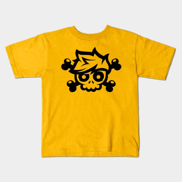 Black Skull and Crossbones Kids T-Shirt by Sketchy